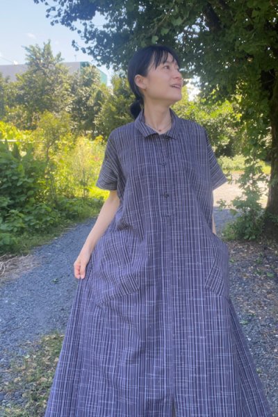画像4: ビックワンピースフレンチ袖（やたら縞グレー） (4)