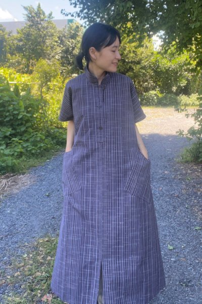 画像3: ビックワンピースフレンチ袖（やたら縞グレー） (3)