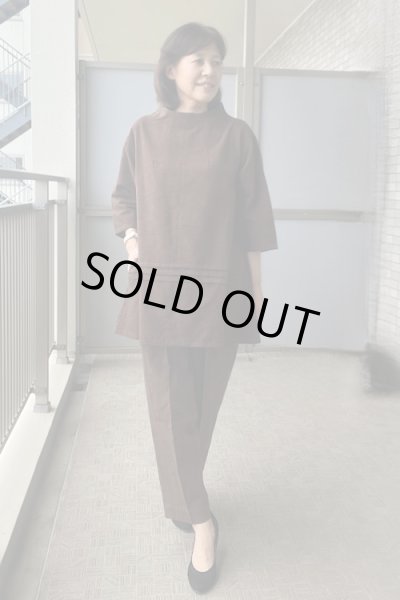 画像1: 横3本タックブラウス(白樺茶） (1)