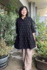 藍木野　久留米絣七分袖チュニック ビッグワンピース 七分袖 - 久留米絣工房藍木野