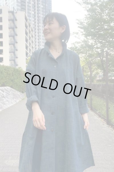 画像1: ビッグブラウス　前あき（藍グリーン） (1)