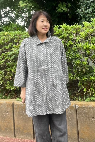 画像2: 角ショールジャケット（白樺文人灰） (2)