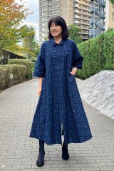 ビッグワンピース 七分袖 - 久留米絣工房藍木野