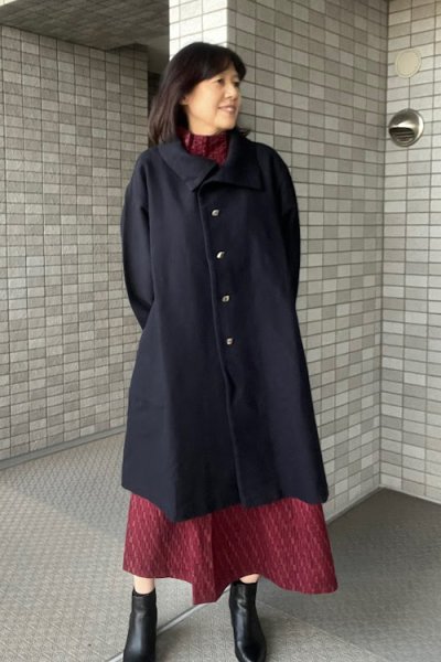 画像1: 高襟コート五重奏黒 (1)