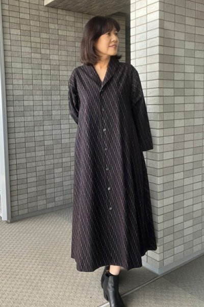 画像2: へちま衿ワンピース長袖（斜め矢羽根茶） (2)