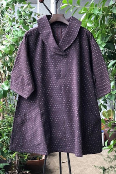 画像1: クロスカラーブラウス(小矢羽根茶色) (1)