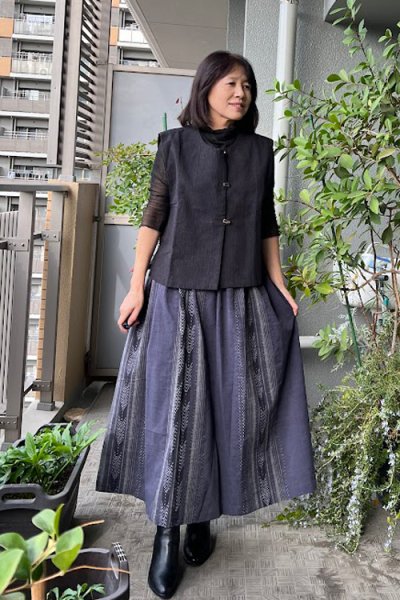 画像2: 12枚はぎスカート(高級矢羽根灰×無地灰) (2)