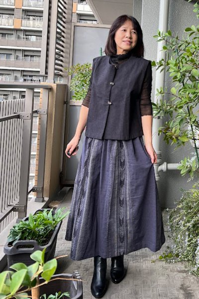 画像1: 12枚はぎスカート(高級矢羽根灰×無地灰) (1)