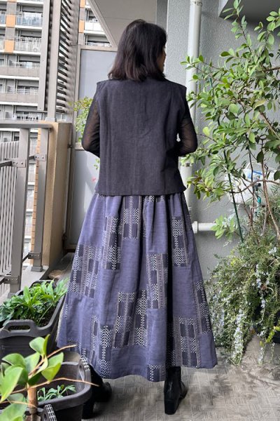 画像4: パッチワークスカート(レンガ道灰×無地灰) (4)