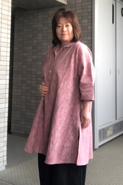 画像1: ビッグブラウス 七分袖（白樺薄紅） (1)