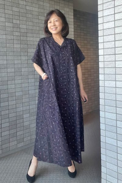 画像2: ビックワンピースフレンチ袖（麻の葉茶） (2)