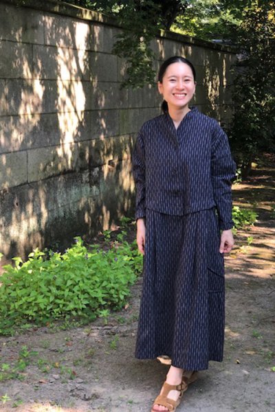 画像1: ペプラムワンピース（変わり縞灰） (1)