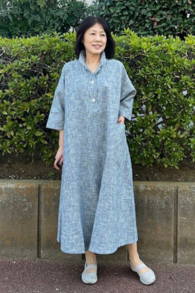 画像1: ビッグワンピース（千鳥格子藍） (1)
