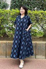 ビッグワンピース フレンチ袖 - 久留米絣工房藍木野
