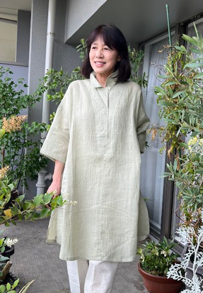 画像2: ビッグブラウス　七分袖・若草格子（心衣） (2)