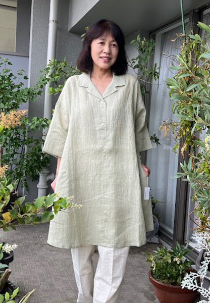 画像1: ビッグブラウス　七分袖・若草格子（心衣） (1)