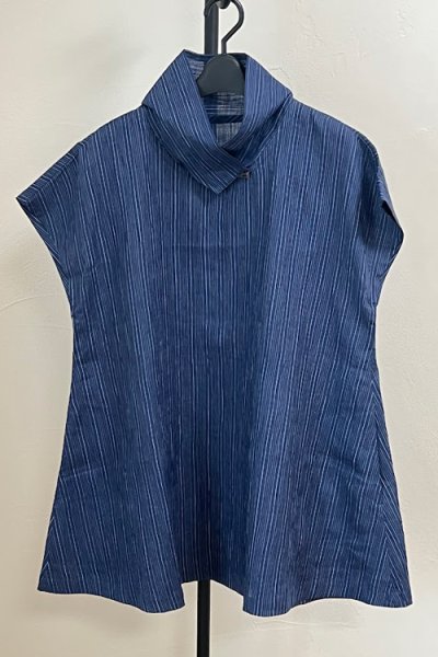 画像1: 一枚衿ブラウスフレンチ(群青） (1)