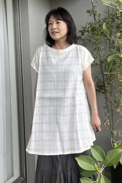 画像1: ちび衿ブラウス（三桝格子） (1)