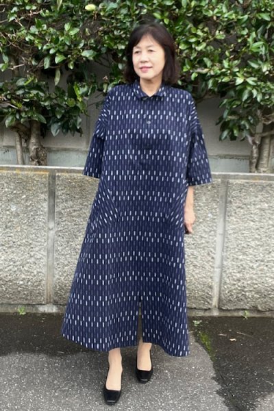 画像1: ビッグワンピース（竹柄紺紫） (1)