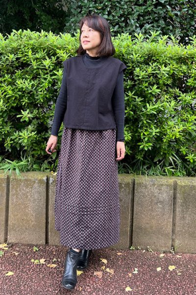 画像1: 横3本スカート(矢羽根茶白いり) (1)