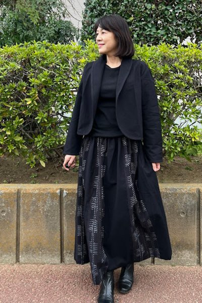 画像1: 12枚はぎスカート(レンガ道黒×無地黒) (1)