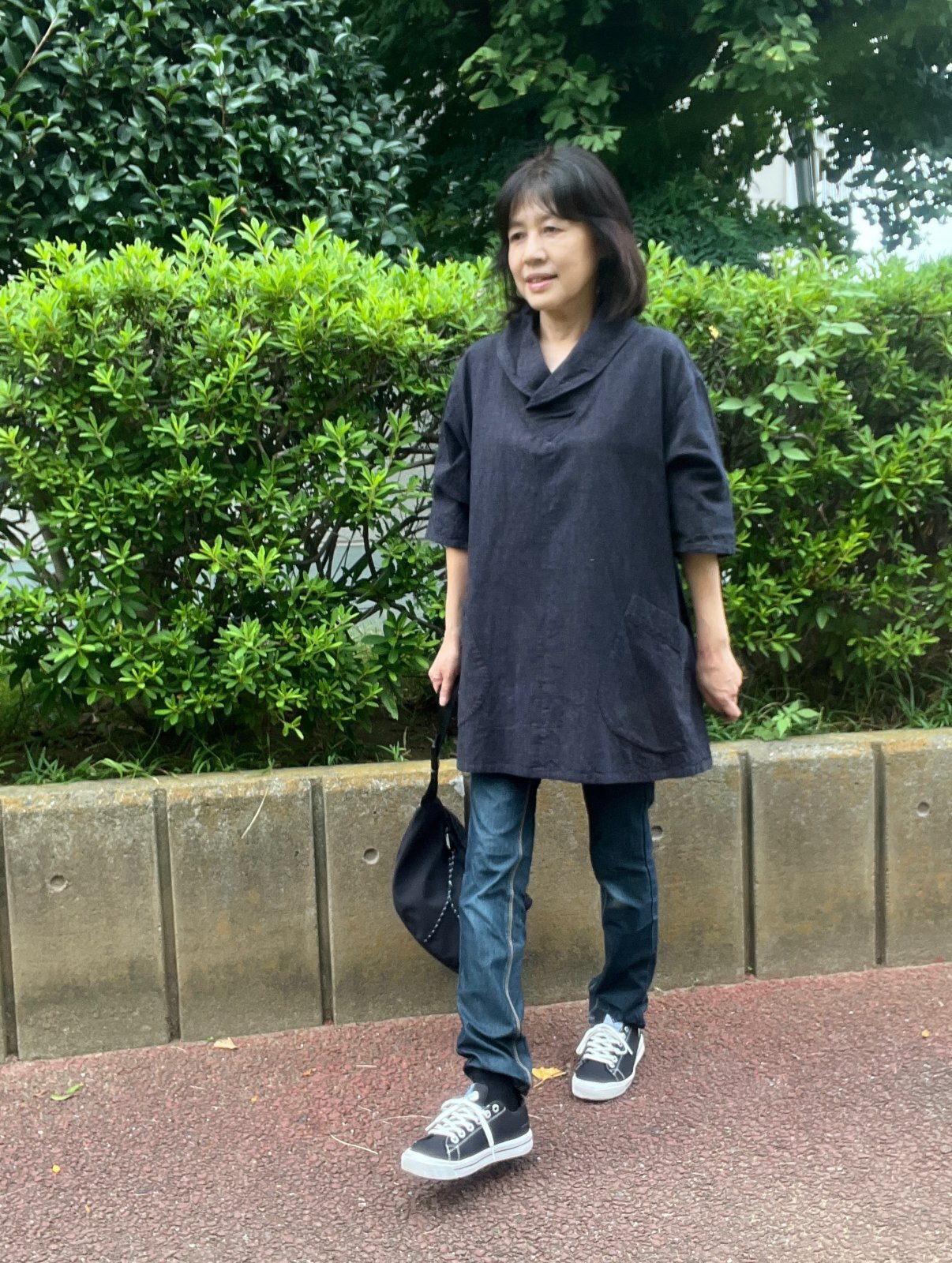クロスカラーブラウス〜茶縞