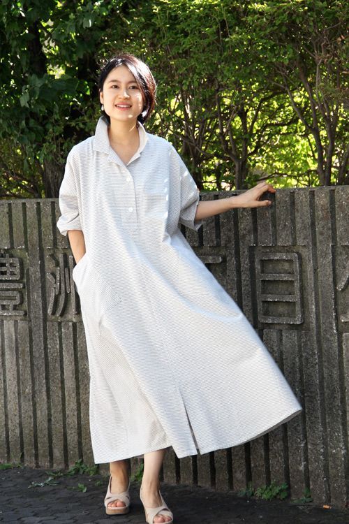 ビッグワンピース 変わり文人白 久留米絣工房藍木野 ビッグワンピース 変わり文人白 久留米絣工房藍木野