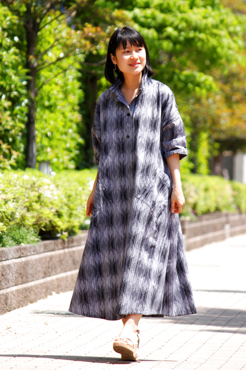ビッグワンピース 大輪つなぎ 久留米絣工房藍木野